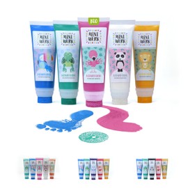 Miniwerk Natural Paint Set of 5 with Sponge Attachment - 5 Organic Painting Colours Made from Natural Raw Materials, Free from Harmful Substances such as Finger Paint - Baby Handprint Set, Baby