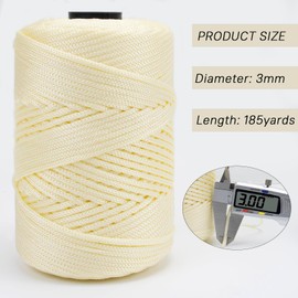CAMAL Polypropylene Cord 3mm 185 Yards Colorful Polyester Yarn Handmade Knitting Thread Macrame Cord 3mm for Crochet Bags, DIY Crafts, Plant Hangers, Making Macrame Project(Light Khaki)