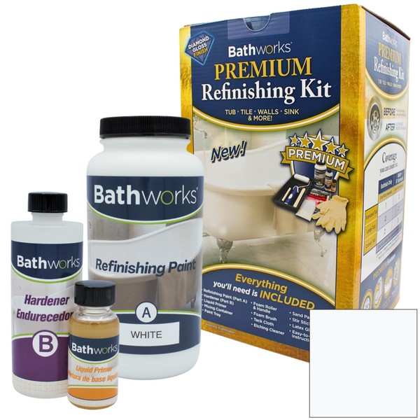 Bathworks DIY Bathtub & Tile Refinishing Kit; 20 oz; Tub; Tile; Wall Surround; Sink; Quick 24 Hour Dry time; High Gloss Resin Finish (White)