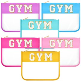 Aliceset 6 Pcs Cosmetic Cheer Bag with Chenille Letter Patches Gifts Makeup Cheerleader Bag Toiletry Pouch for Travel Women (Candy Color,Gymnastics)