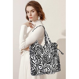 Corduroy Tote Bag for Women Large Shoulder Bag with Canvas Lining Inner Pocket Cute Crossbody bag for Work Travel Shopping, Zebra