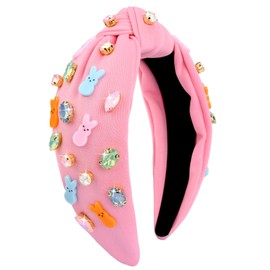 Oplira Easter Headband Wide Pink Knotted hair band Egg Rabbits Hairpiece for Girl Women (Pink-Easter, Wide)