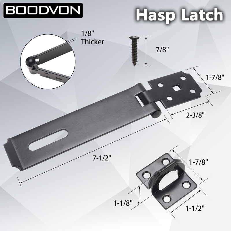 BOODVON Door Lock Hasp Latch, Iron Safety Packlock Clasp Hasp