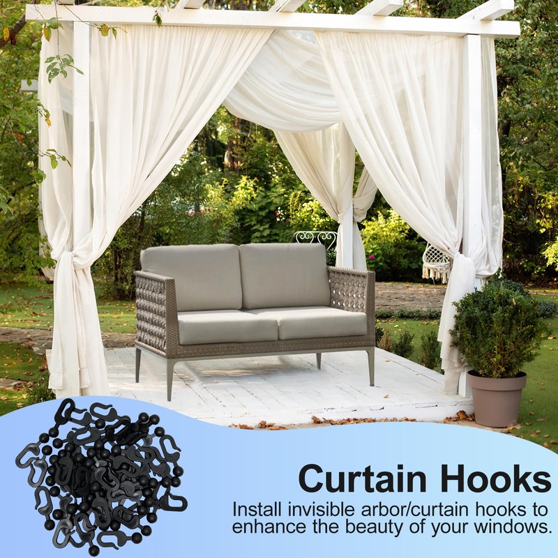 jbcgv 50Pcs Plastic Hooks for Gazebo Curtains, Plastic Black Track