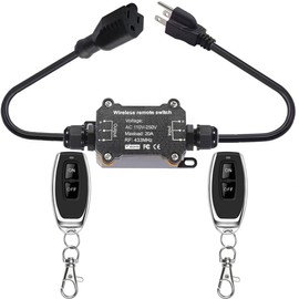 VONVOFF Remote Control Switch,AC110/230/240/250v Waterproof Wireless Light Switch with 4.9ft Extension Cord Outlet,20A RF Module Relay Switch,328ft Range for Household Appliances,Electrical Equipment