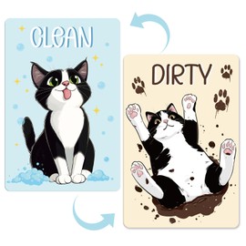 Dishwasher Magnet Clean Dirty Sign - Cosmisun Cat Clean Dirty Magnet for Dishwasher Funny Cute Cat Strong Dish Washer Signs Double Sided Magnetic Flip Indicator for Home Kitchen Refrigerator Decor