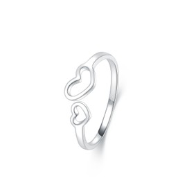 LINGBG JEWELRY Heart Rings 925 Sterling Silver Rings for Women Adjustable Open Rings Cute Dainty Rings Engagement Promise Rings Stackable Non Tarnish Rings (Type A Heart Ring)