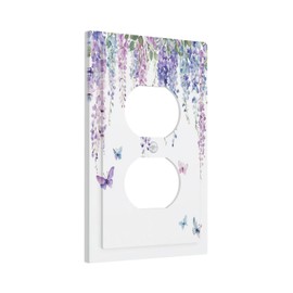 Nijuodnijir Outlet Covers Purple Flowers Watercolor Floral Butterflies 1 Gang Duplex Light Switch Cover Decorative Switch Plates Electrical Receptacle Faceplate Wall Plate For Bed Room Living Room