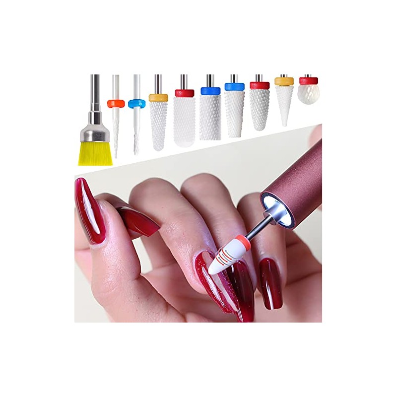 Homeet 10Pcs Ceramic Nail Drill Bits Attachments Professional Nail Cutter
