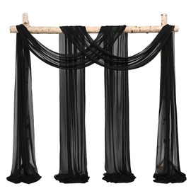Showgeous Wedding Arch Draping Fabric 2 Panels 28" x20Ft Black Chiffon Fabric Drapery Wedding Arch Drapes Chiffon Sheer Backdrop Curtains for Arbor Wedding Archway Ceremony Ceiling Decorations