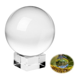 Sfera di Cristallo K9 80 mm - Sfera di Vetro Trasparente per Fotografia Con Base Rotonda in Legno - Accessori Fotografici, Palla di Indovini