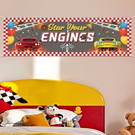 Decoración de fiesta de coche de carreras para aficionados, pancarta colgante a cuadros para carreras temáticas Indy 500 cumpleaños, escuela, evento, fiesta, decoración de juegos de coche, suministros