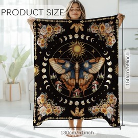 GLOBLELAND Divining Butterfly Moth Throw 59×51 inch Crystal Mushroom Soft Cozy Flannel Blanket Flowers Washable Fuzzy Throw Blanket for Home Office Room Bed Sofa Chair Women Man Gift
