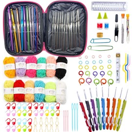 Allazone Crochet Kits for Beginners Adults, Beginners Crochet Kit for Kids & Adults, 131 PCS Crochet Set-Professional Knitting Crochet Starter Kit, Knitting Kit with Needles and Case (Style B)