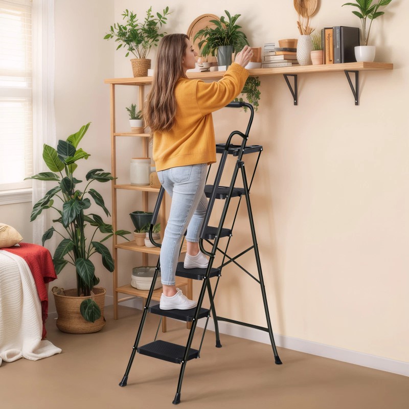 SEGAWE 5 Step Ladder w/ Handrails Folding Step Stool Anti-Slip