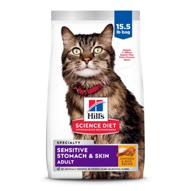 Hill's Science Diet Sensitive Stomach & Skin, Adult 1-6, Stomach & Skin Sensitivity Support, Dry Cat Food, Chicken & Rice, 15.5 lb Bag