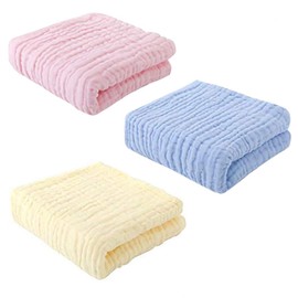 MOMSMENU Baby Bath Towel, 6-ply Gauze, 100% Cotton, Fluffy, Absorbent, Instant Drying, Nursery School, Baby Shower, 43.3 x 43.3 inches (110 x 110 cm), Set of 3