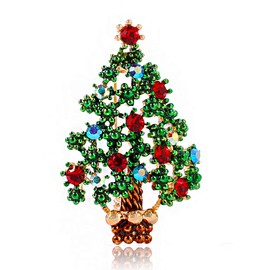 XGALBLA Vintage Crystal Green Christmas tree Brooch Pin Christmas Gift for Women Girls