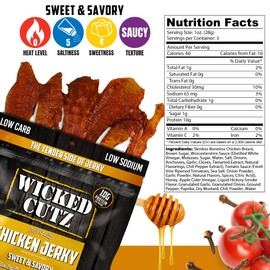 Wicked Cutz Sweet & Savory Chicken Jerky, 30g Protein Per Bag, Tender & Easy to Chew Alternative to Chicken Sticks, USA Made High Protein Carnivore Snacks (2 Bags)