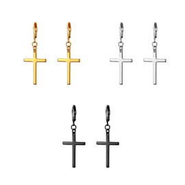 3 Pairs Cross Earrings,Stainless Steel Earrings for Men,Pendant Drop Cross Earring for Women,Classique Drop Earring,for Christmas Valentine's Men Women Jewellery Gifts(Gold, Silver, Black)