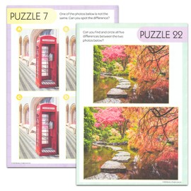 Spot The Difference Picture Puzzle Books Set - Bundle with 2 Find The Difference Brain Challenging Activity Books for Adults Plus Bookmark | 50+ Mindfulness Puzzles, Large Print Puzzle Books