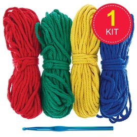 Baker Ross FN352 Crochet Coaster Kits - Pack of 1, Learn To Crochet Kits for Beginners and Kids