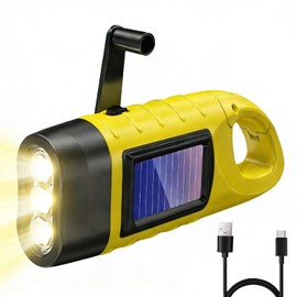 Veridius Wind Up Torch LED Solar Torch Hand Crank Power Super Bright Emergency Light Portable Survival Torchs with Carabiner Hook Solar Panel for Camping Hiking Outages Outdoor Survival Gear