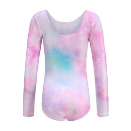 MISCO Girls long-sleeved stamping body-hugging one-piece dance dressLeotards 2-14Years (Phantoms, 7-8 Years(140CM))