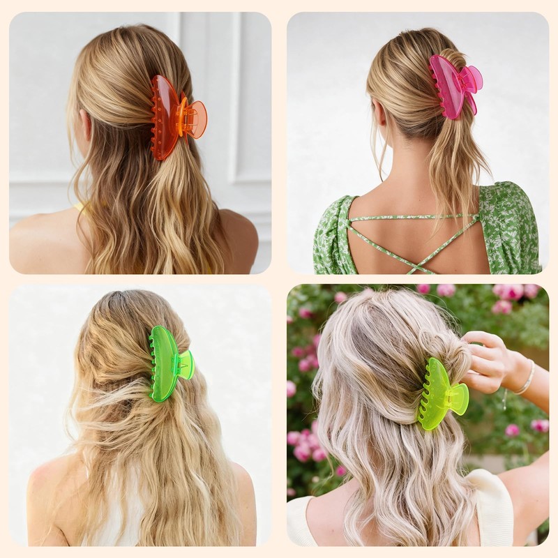 4PCS Neon Hair Clips for Women Large 80s 90s Retro