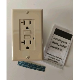 AMP Lot of 2 - GFCI Outlet 20Amp, Non-Tamper Resistant, Ivory with LED Indicator