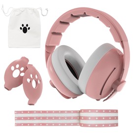 Moonybaby 2-in-1 Baby Ear Protection, Comfortable Baby Headphones, Noise Cancelling, Adjustable Baby Headphones with Stretchy Band, Baby Flight Essentials for Travel/Outdoors, Pink