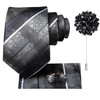 Hi-Tie Men Tie Flower Lapel Pin Set Jacquard Woven Silk