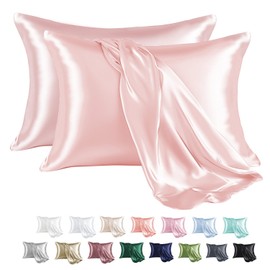 MR&HM Satin Pillowcase for Hair and Skin, Silk Satin Pillowcase 2 Pack, Standard Size Pillow Cases Set of 2, Silky Pillow Cover with Envelope Closure (20x26, Light Pink)