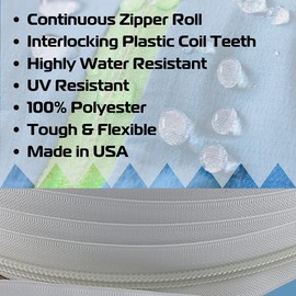 EZ-Xtend #10 Lenzip Chain Ziplon Coil Zipper by The Yard with Non-Locking Sliders. Boat Cushions, Bags, DIY Sewing, Upholstery, Replacement Zipper(10 Yards & 8 Single Pulls)