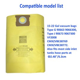 7 Packs 15-22 Gallon VF2008 Type G 90663 Type J 90673 Yellow (Double Layers) Dust Collection Vacuum Filter Bags Fit for Shop Vac Wet/Dry Vacs Fit for Craftsman CMXZVBE38769, CMXZVBE38772