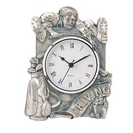 Navika PGA Driving Golf Pewter Desk Clock, Silver, 5 x 7