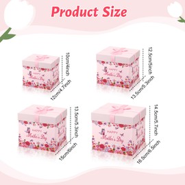 Cholemy 4pcs Gift Boxes with Lids Nesting Squared Boxes Decorative gift box for Mother's Day Presents Flower Birthday Bridesmaid Wedding Christmas Party Favor (Stylish Flower)