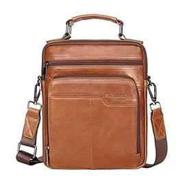 Leather Shoulder Messenger Bag for Men Business Travel Outdoor Crossbody Handbag Briefcase Wallet Phone Pouch Purse Casual Daypack Brown