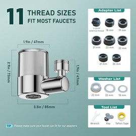 ATQ Water Filter for Sink Faucet with 3pcs Replacement Filters Reduce Chlorine, Lead, 720° Rotating, 2 Modes,Faucet Filter for Kitchen Sink, Kitchen/Bathroom/RV Faucets (Aerator720)