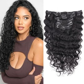 Wepwcod Deep Curly Hair Extensions Clip in Hair Extensions Real Human Hair 8Pcs With 18 Clips Clip in Hair Extensions for Women Deep Curly Clip ins Soft & Natural 120g (Natural Black-Deep, 24 inch)