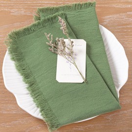 LINXTAR Handmade Cloth Napkins with Fringe 10 Pack 17''x17'' Thick Cotton Linen Napkins Soft Versatile Dinner Table Napkins for Parties Weddings Everyday Use - Sage