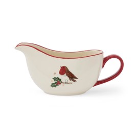 Cooksmart Christmas Robins Retreat Stoneware Gravy Boat