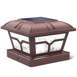 SIEDiNLAR Solar Post Cap Lights Outdoor 2 Color Modes 8 LEDs for 4x4 5x5 6x6 Posts Fence Deck Patio Decoration Warm White & Cool White Lighting Brown (1 Pack)