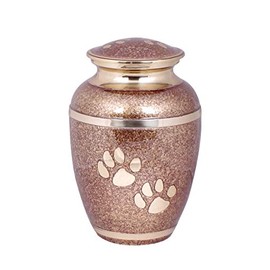 Pet Cremation Urn for Ashes With Paw Print Design Pet Dog Cat Memorial (Brown & Gold 8 Inch)