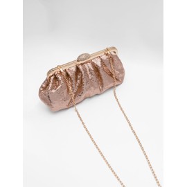 lapulio Solid Color Fish Scale Sequins Pleated Clutch Bag Hardware With Rhinestones Shiny Crossbody Purse for Women, Champagne