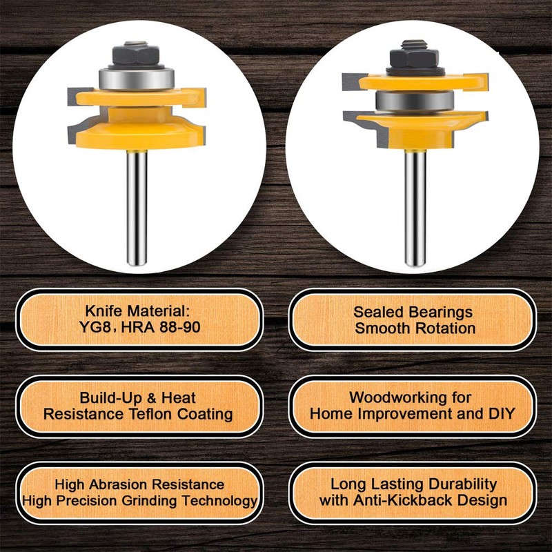 LEATBUY Router Bit Set 3 PCS 1/4 Inch Shank Tongue