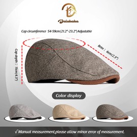 Dalababa Mens Tweed Flat Caps, Herringbone Newsboy Ivy Style, Adjustable Vintage Irish Gatsby Beret Cap Casual Driving Hunting Golf Hat - Light Coffee