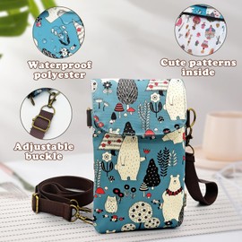 WisePoint Small Crossbody Phone Purse for Women and Girls - Polyester Smartphone Bag with Blue Bear Pattern