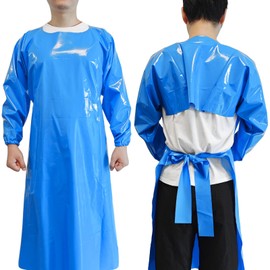 ELEBOX Waterproof Apron with Long Sleeves, Safety Apron Work Uniform for Men & Women, Chemical Resistance Anti-Tear Apron for Dishwashing, Butchering & Dog Grooming