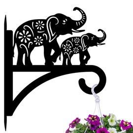 peacoblue Iron Plant Hangers Holder for Outdoor Indoor Hanging Plants Flower Fern Pots Lantern Bird Feeder Wind Chimes, 12”x14” Weather Resistant Metal Wall Hooks for Porch Garden Farmhouse(Elephant)